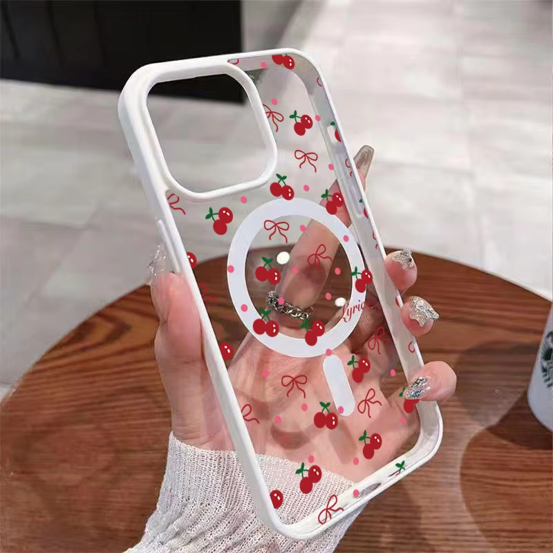Phone Accessories Magnetic - Czerwone etui magnetyczne z nadrukiem wiśni